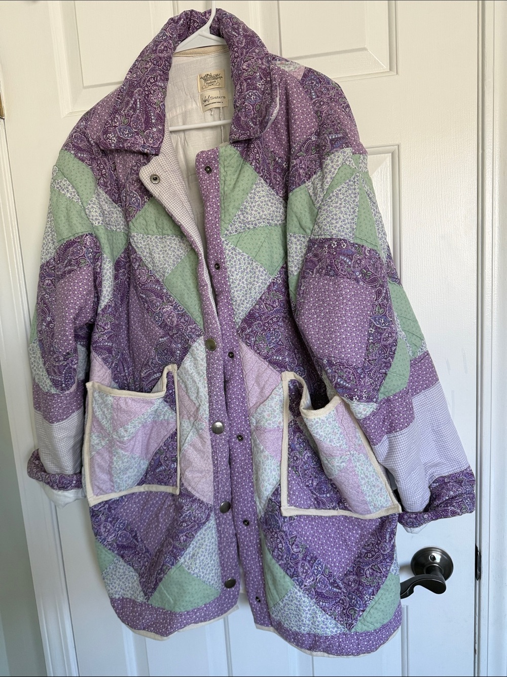 Quilted Patchwork Puffer Jacket - Lavender & Mint
